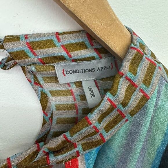 Anthropologie Conditions Apply Women’s Multi Viscose Neck Tie Semi Sheer Blouse - Picture 5 of 15